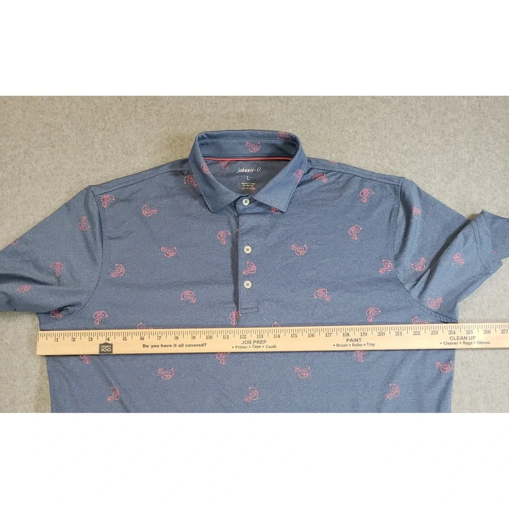 Johnnie-O Flamingo Floaty Polo Shirt Mens Lake Blue Pink Size L Short Sleeve - Picture 6 of 12
